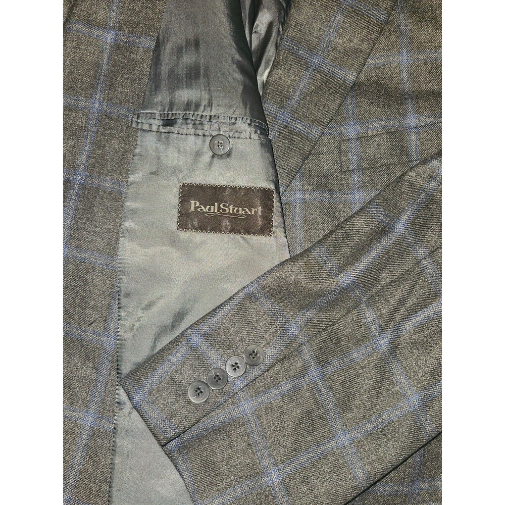 ❤️Fabulous❤️ PAUL STUART Gray Italy Windowpane Cashmere Silk Sport Coat 46R